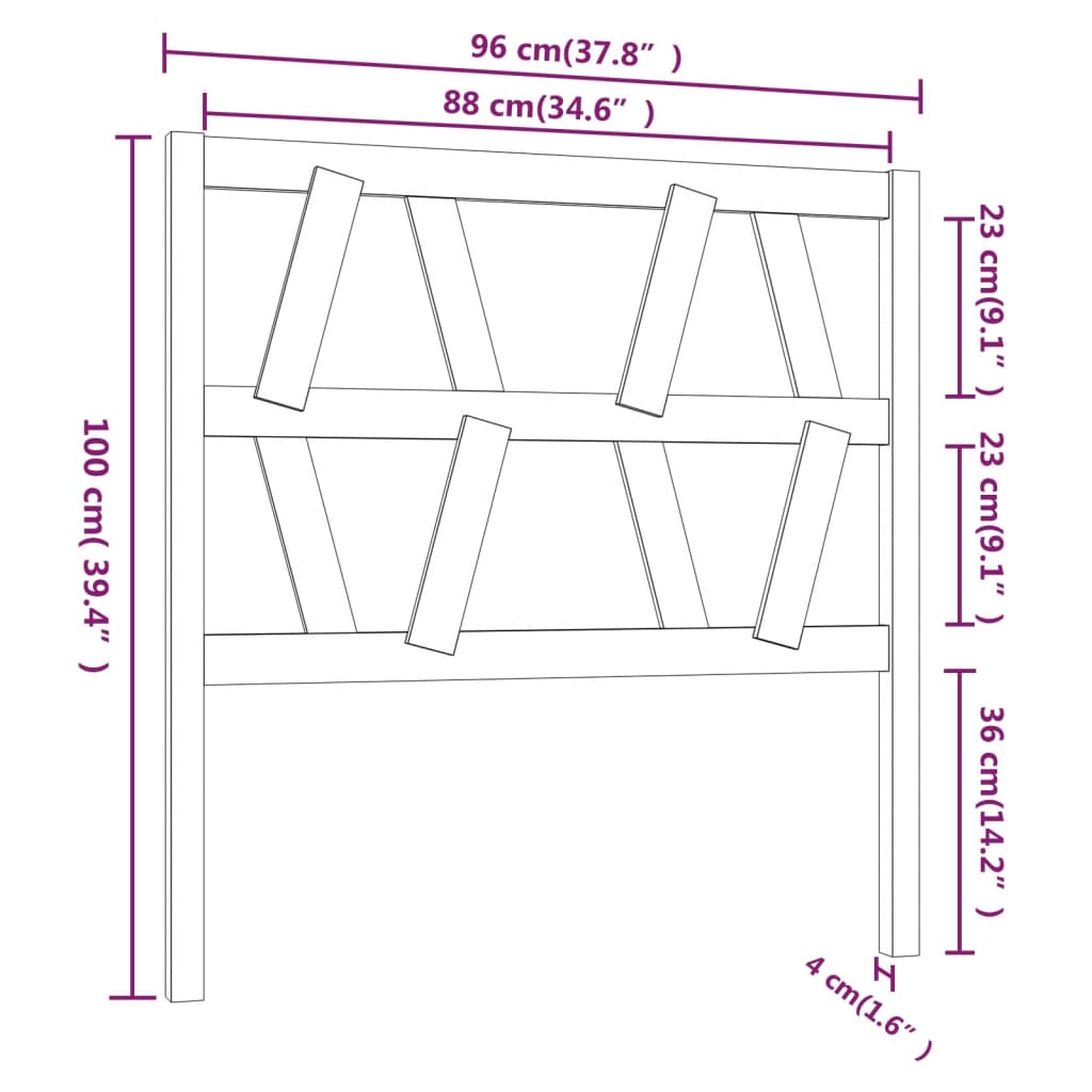 Testiera per Letto 96x4x100 cm in Legno Massello di Pino cod mxl 31824