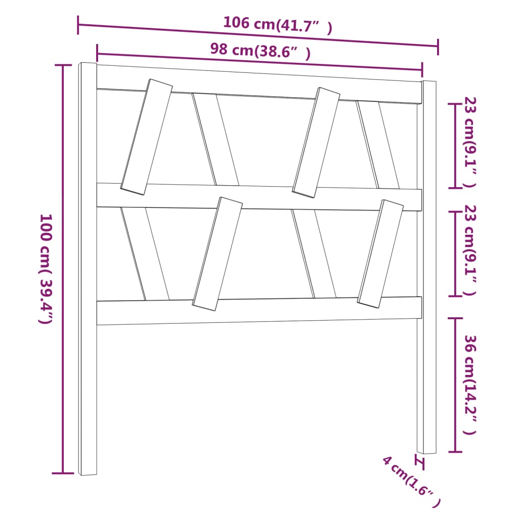 Testiera per Letto Bianca 106x4x100cm in Legno Massello di Pino