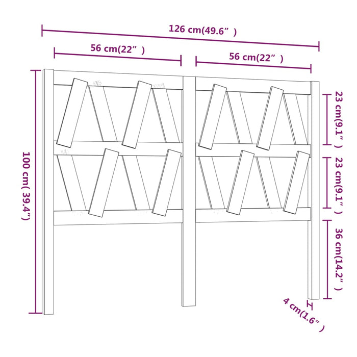 Testiera per Letto Nera 126x4x100 cm in Legno Massello di Pino 818614