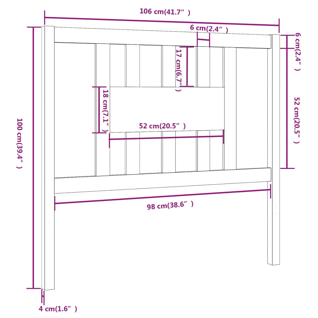 Testiera per Letto Grigia 106x4x100cm in Legno Massello di Pino cod mxl 31898