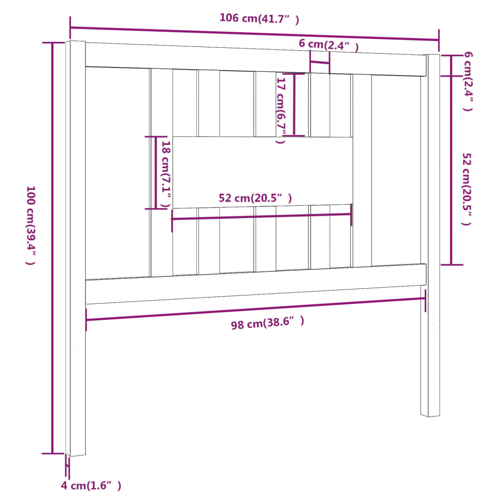 Testiera per Letto ambra 106x4x100 cm in Legno Massello di Pino 818658