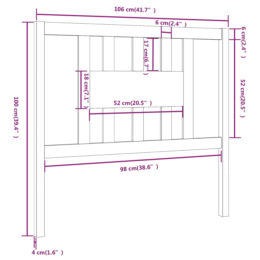 Testiera per Letto Nera 106x4x100 cm in Legno Massello di Pino cod mxl 31894