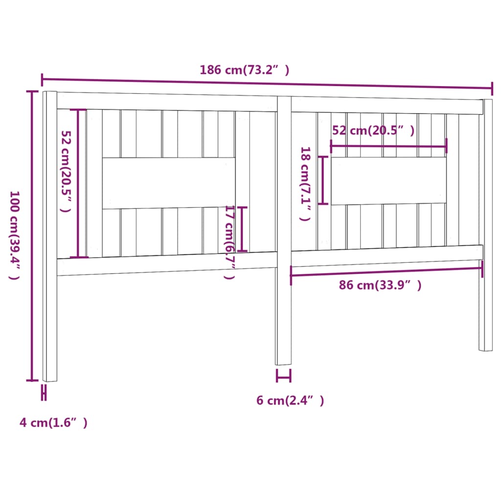 Testiera per Letto Grigia 186x4x100cm in Legno Massello di Pino 818687