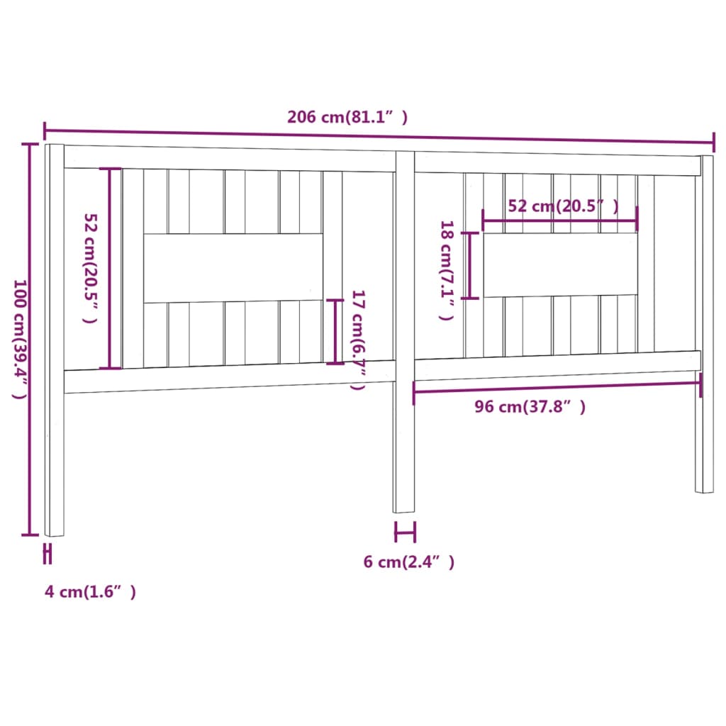 Testiera per Letto ambra 206x4x100 cm in Legno Massello di Pino 818693