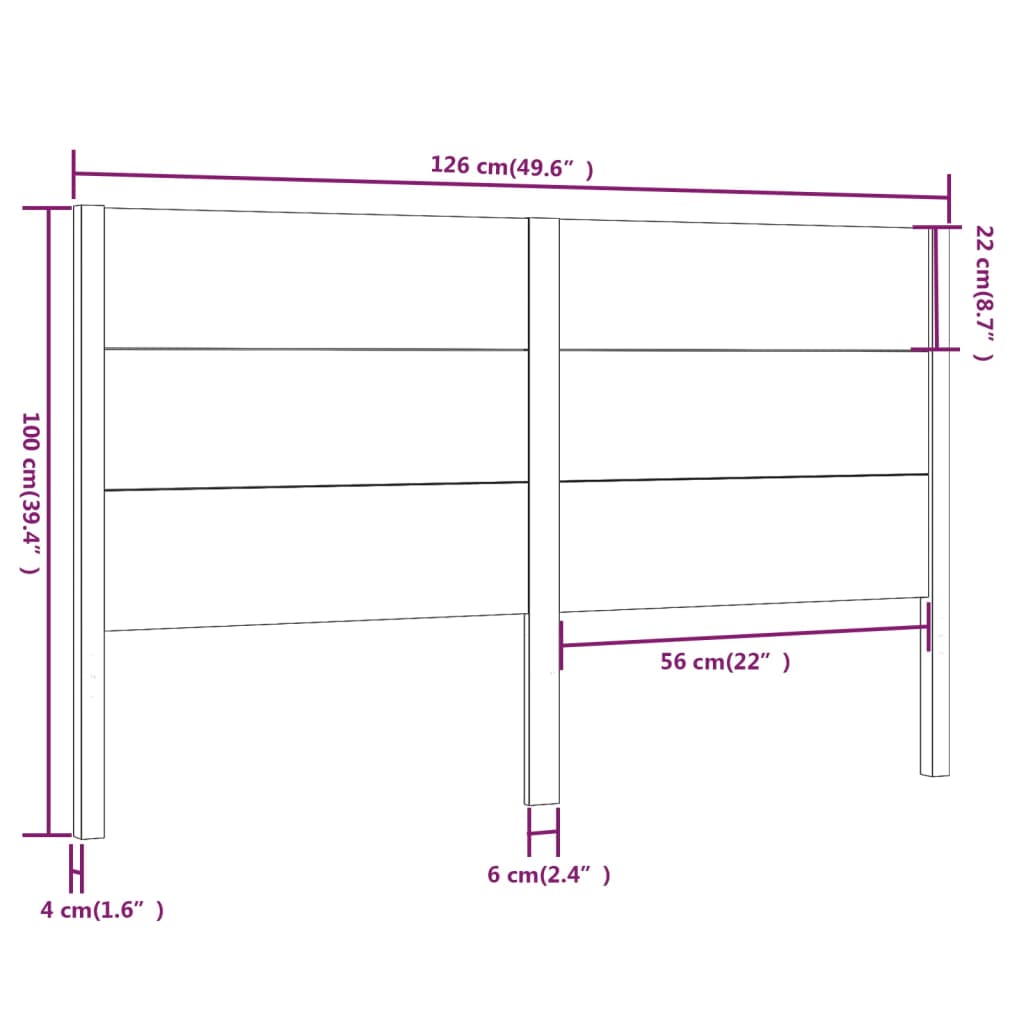 Testiera per Letto 126x4x100 cm in Legno Massello di Pino cod mxl 53318