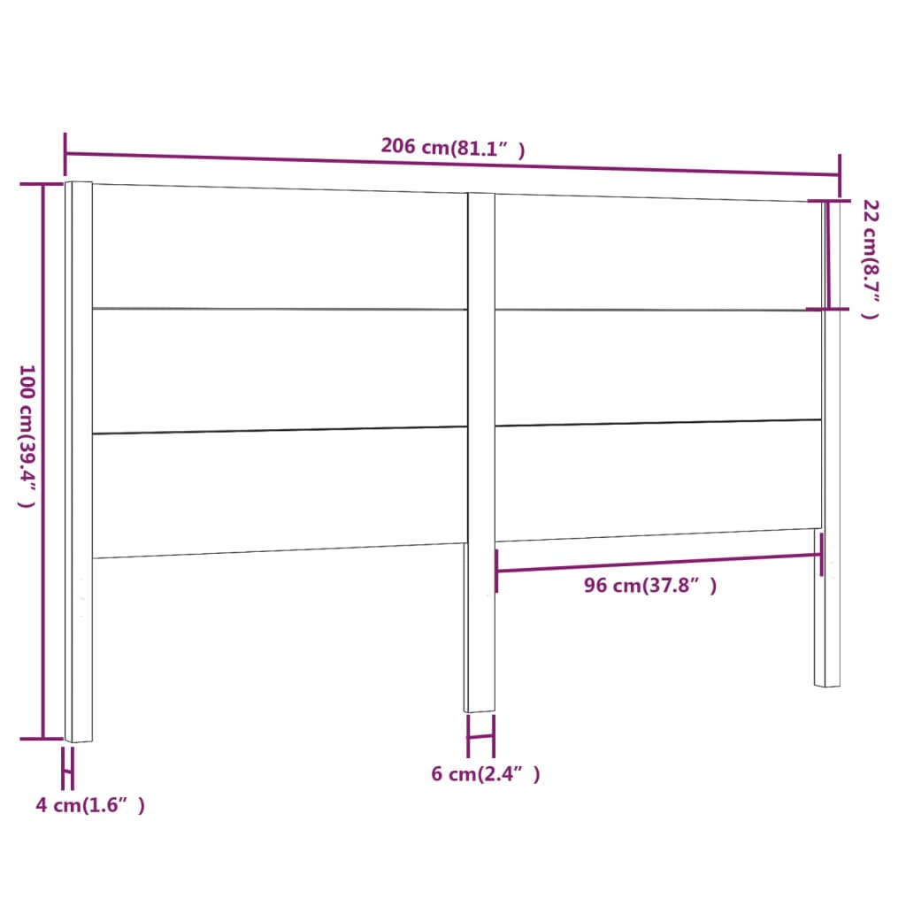 Testiera per Letto 206x4x100 cm in Legno Massello di Pino 818740