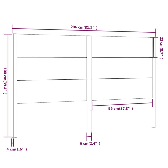 Testiera per Letto Nera 206x4x100 cm in Legno Massello di Pino cod mxl 49682