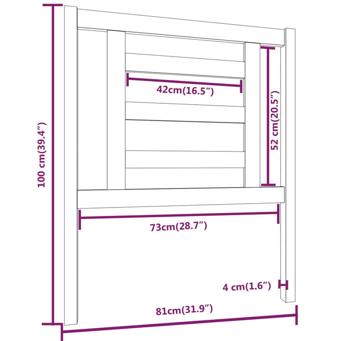 Testiera per Letto 81x4x100 cm in Legno Massello di Pino cod 8843