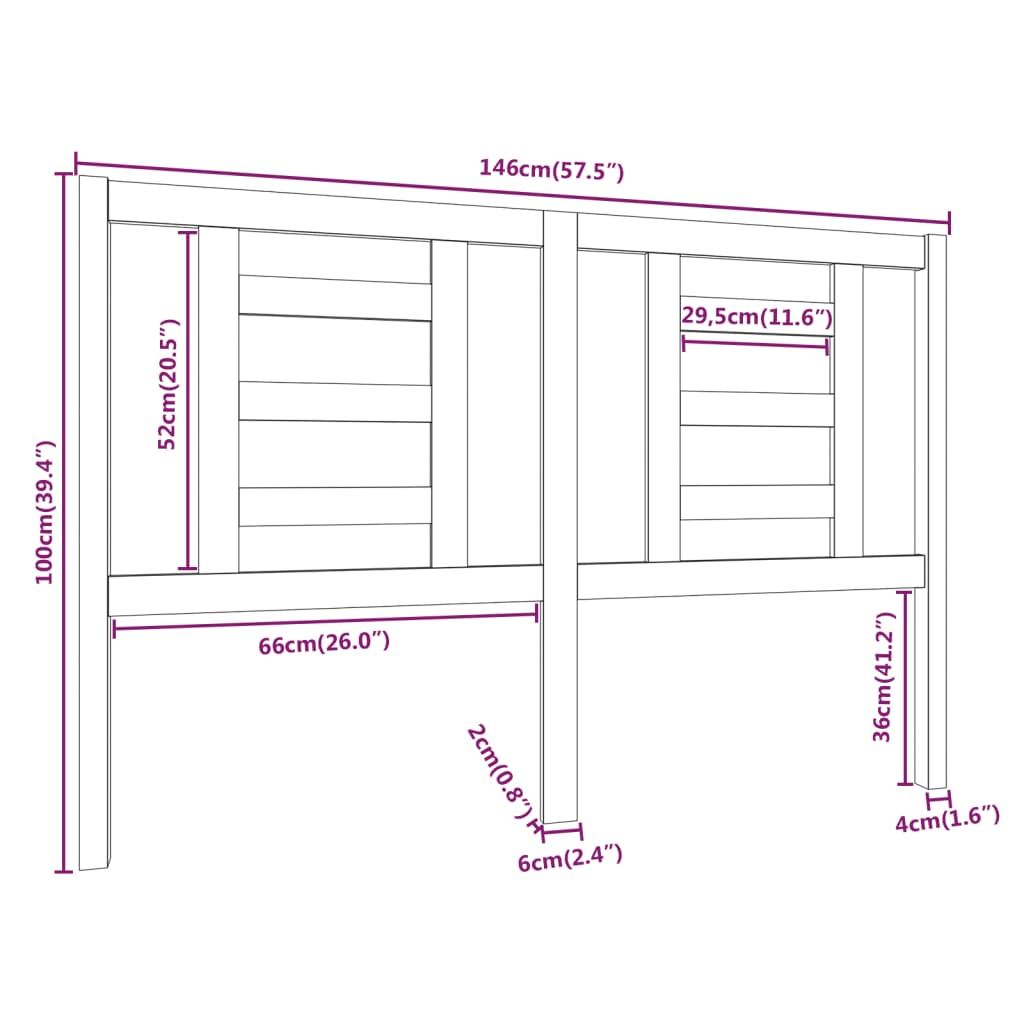 Testiera per Letto Bianca 146x4x100cm in Legno Massello di Pino cod 9948