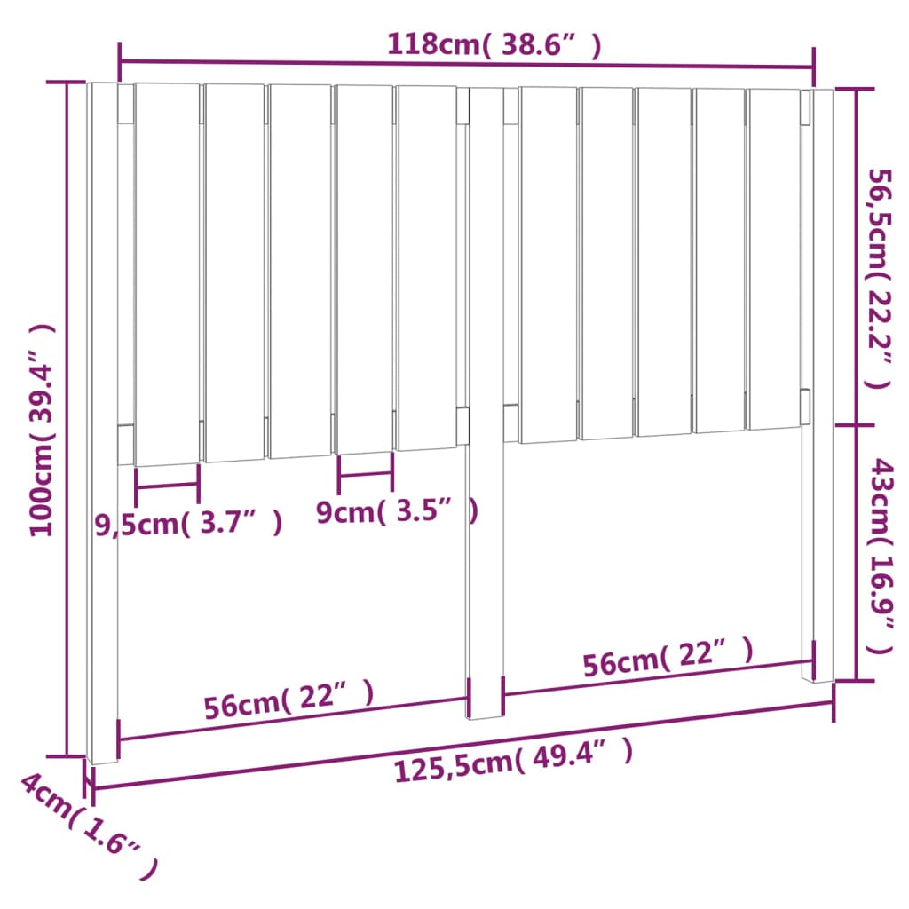 Testiera per Letto Bianca 125,5x4x100 cm Legno Massello di Pino cod mxl 46620