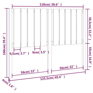 Testiera per Letto Grigia 125,5x4x100 cm Legno Massello di Pino cod mxl 34127