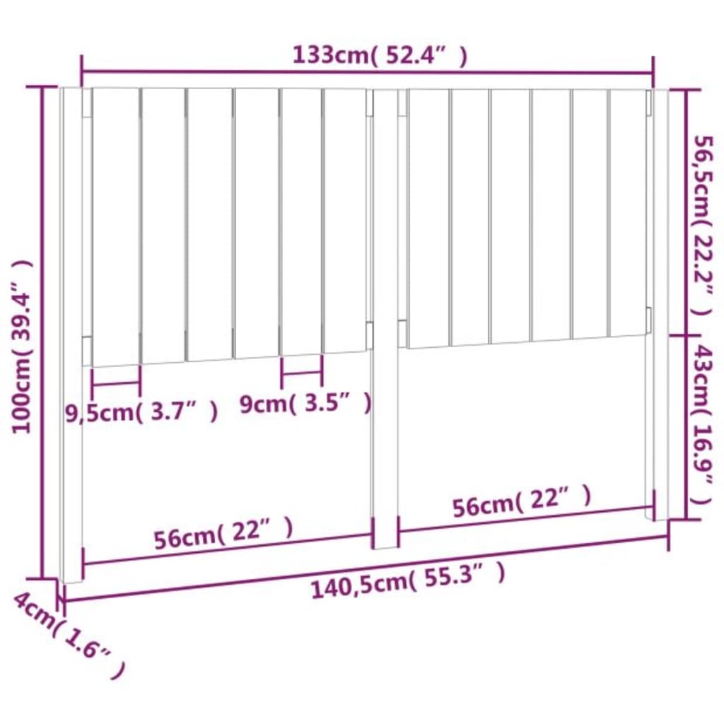 Testiera per Letto 140,5x4x100 cm in Legno Massello di Pino 818865