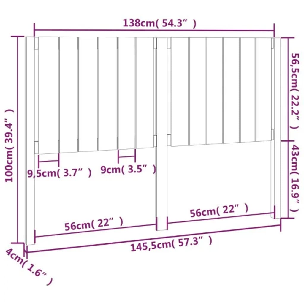 Testiera per Letto Nera 145,5x4x100cm in Legno Massello di Pino cod mxl 50052