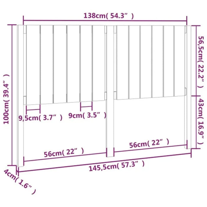 Testiera per Letto Nera 145,5x4x100cm in Legno Massello di Pino cod mxl 50052