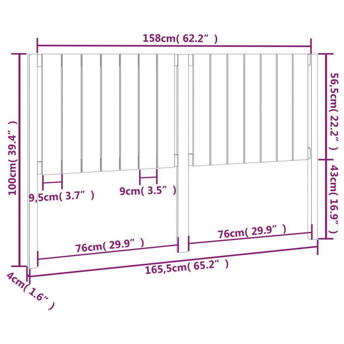 Testiera per Letto Bianca 165,5x4x100 cm Legno Massello di Pino cod mxl 52949