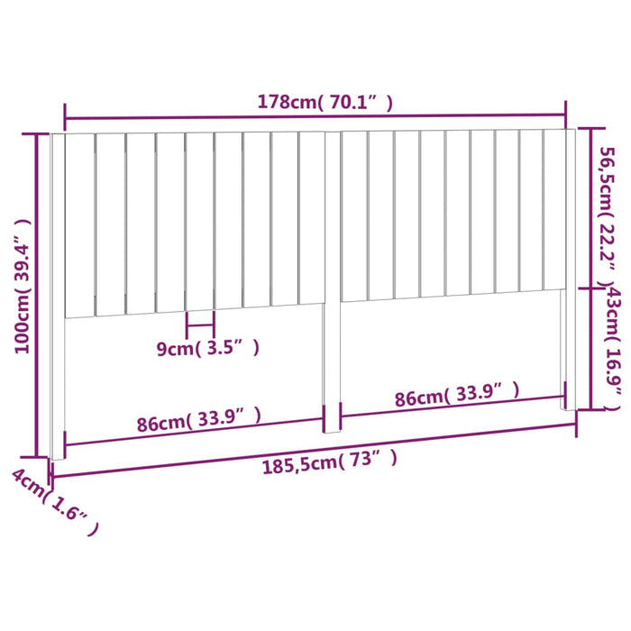 Testiera per Letto 185,5x4x100 cm in Legno Massello di Pino 818885