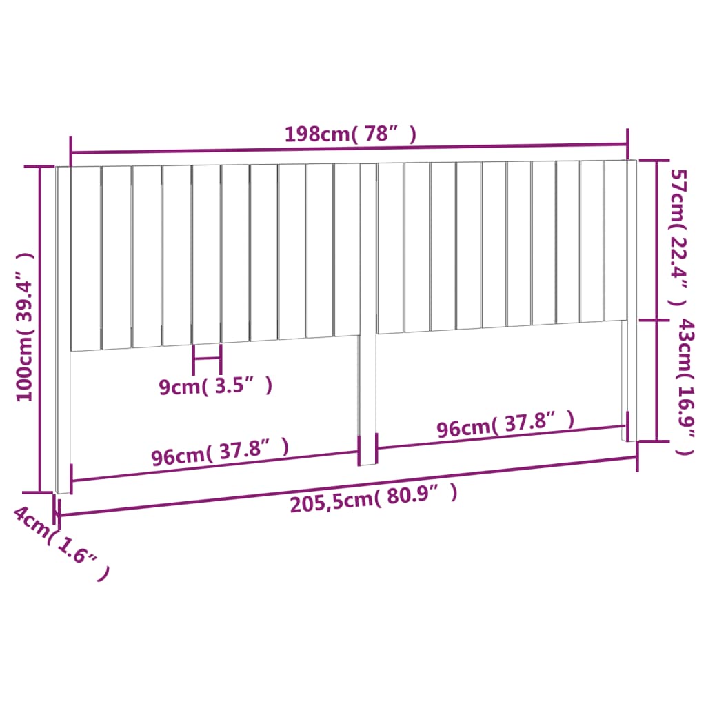 Testiera per Letto Bianca 205,5x4x100 cm Legno Massello di Pino cod mxl 53301