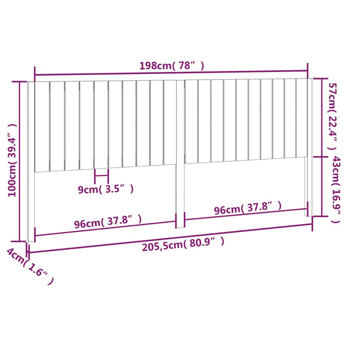 Testiera per Letto Bianca 205,5x4x100 cm Legno Massello di Pino cod mxl 53301