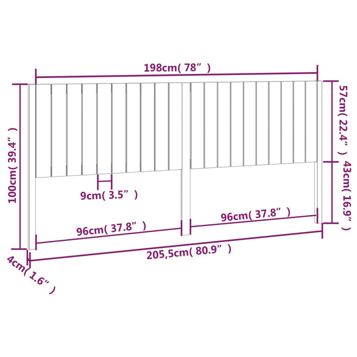 Testiera per Letto Grigia 205,5x4x100 cm Legno Massello di Pino 818892