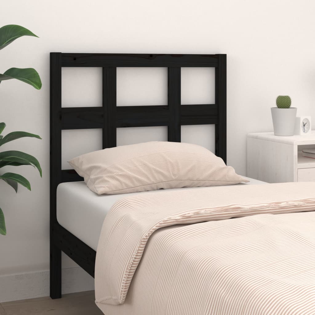 Testiera per Letto Nera 105,5x4x100cm in Legno Massello di Pino