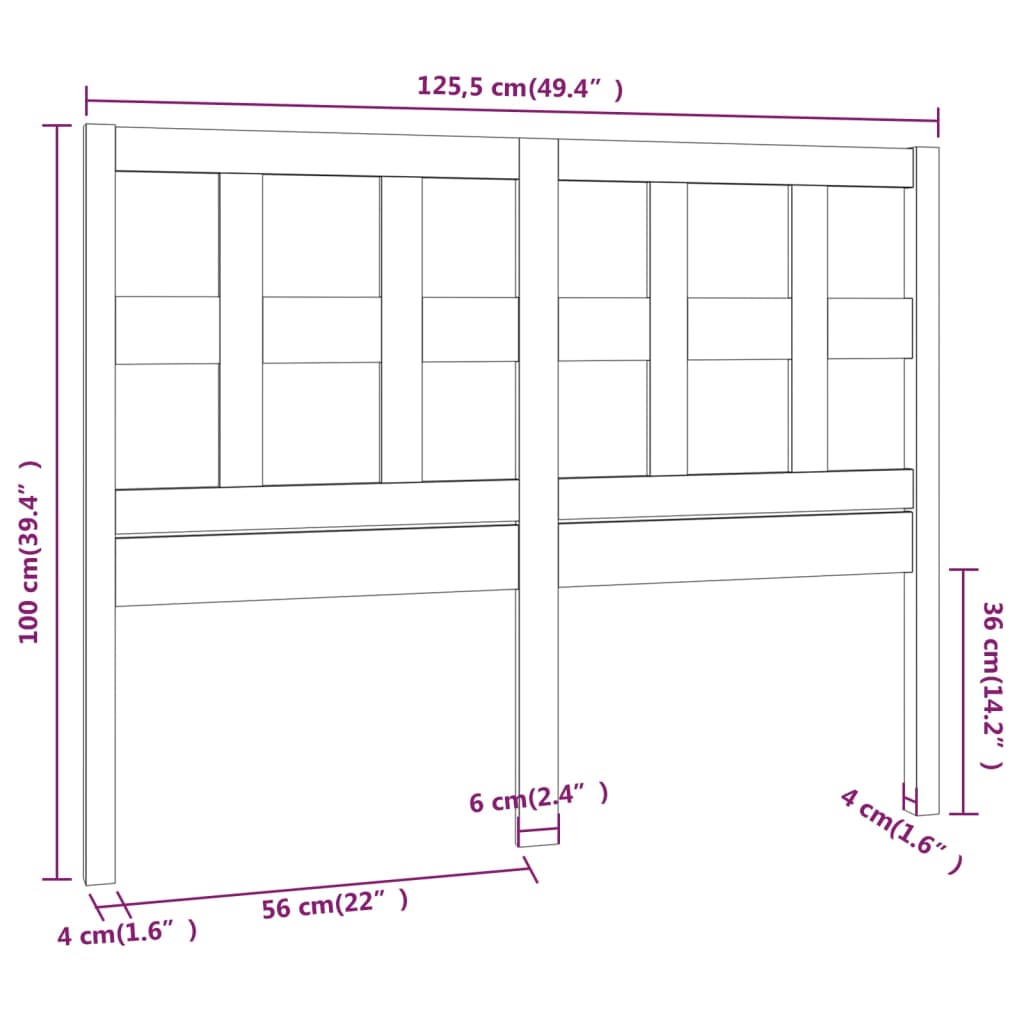 Testiera per Letto Miele 125,5x4x100 cm Legno Massello di Pino cod 9978