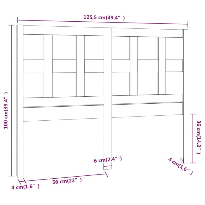 Testiera per Letto Miele 125,5x4x100 cm Legno Massello di Pino cod 9978