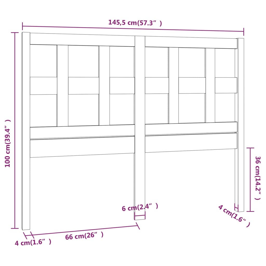 Testiera per Letto 145,5x4x100 cm in Legno Massello di Pino 818920