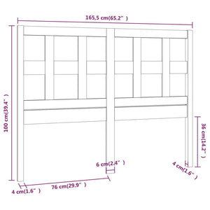 Testiera per Letto Nera 165,5x4x100cm in Legno Massello di Pino 818934