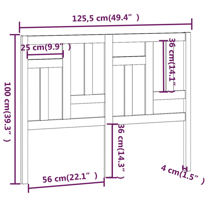 Testiera per Letto Miele 125,5x4x100 cm Legno Massello di Pino 818963