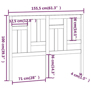 Testiera per Letto 155,5x4x100 cm in Legno Massello di Pino cod 10172