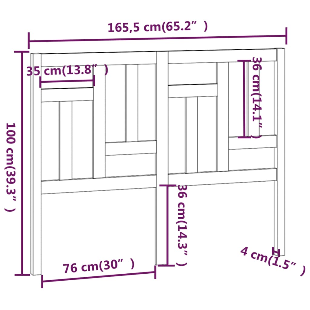 Testiera per Letto Nera 165,5x4x100cm in Legno Massello di Pino 818984