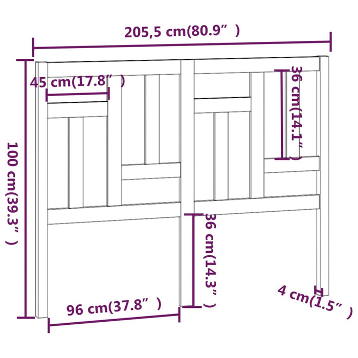 Testiera per Letto Bianca 205,5x4x100 cm Legno Massello di Pino cod mxl 49501