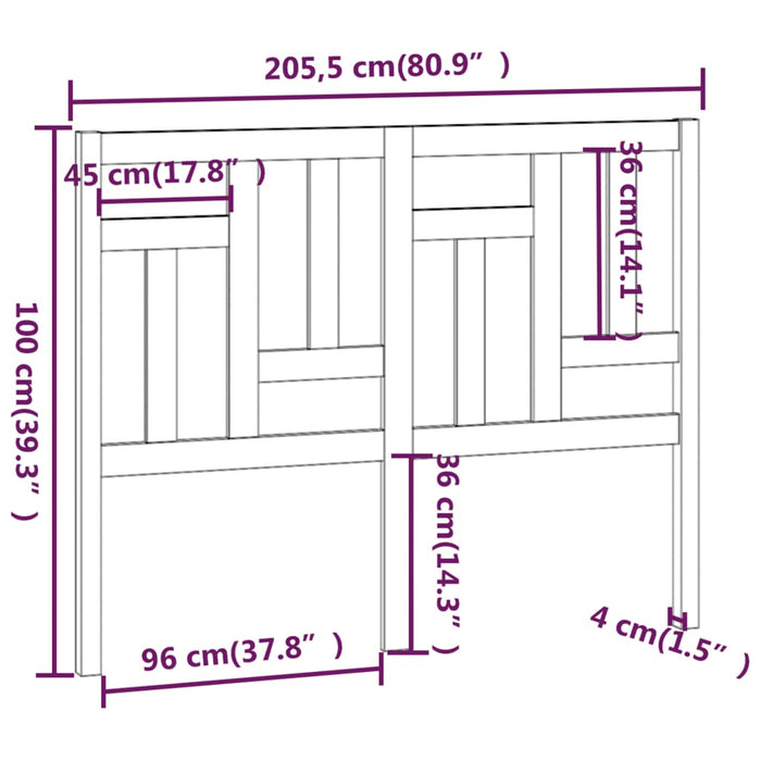 Testiera Letto Miele 205,5x4x100 cm in Legno Massello di Pino