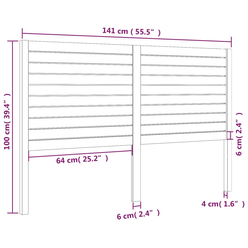 Testiera per Letto Nera 141x4x100 cm in Legno Massello di Pino cod mxl 50456