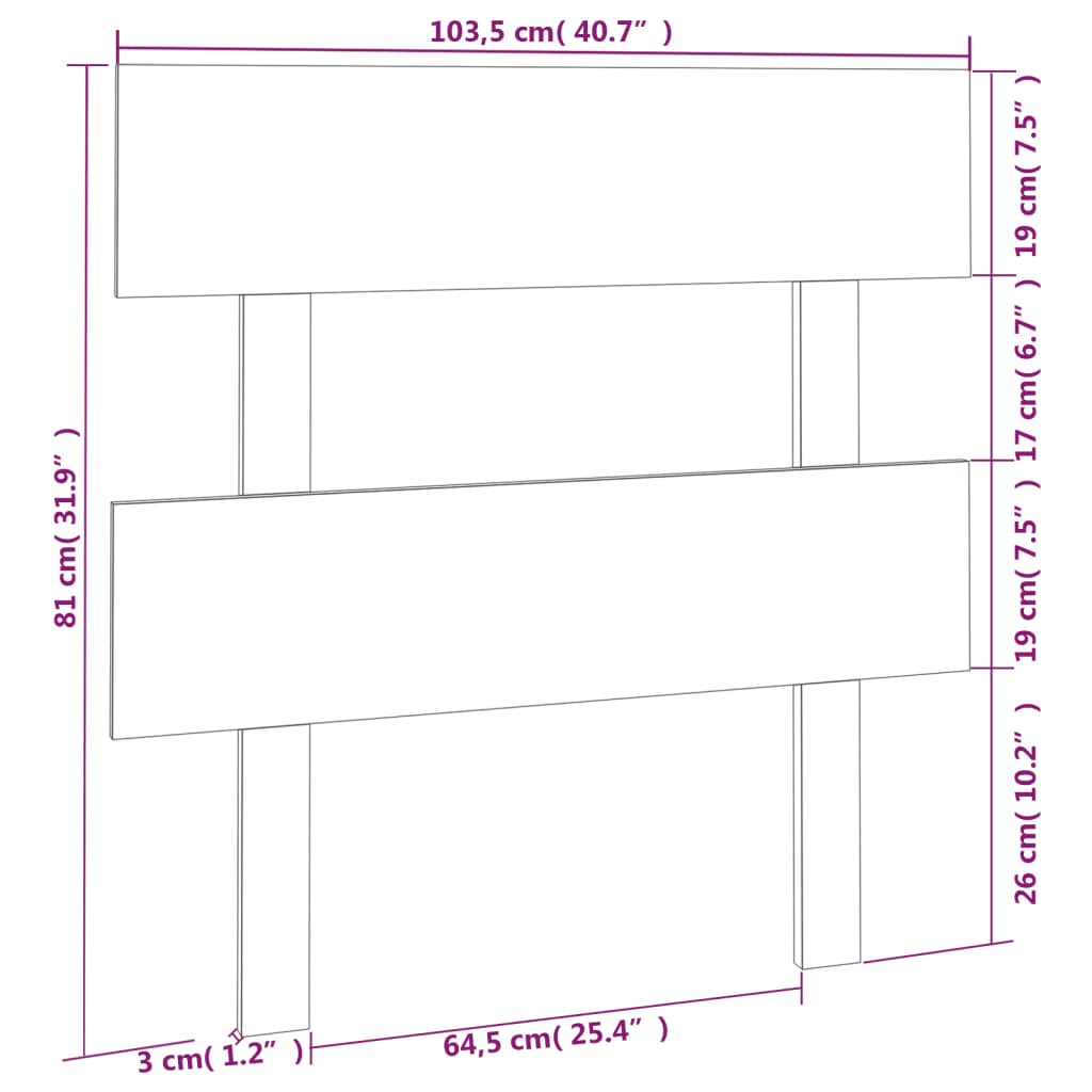 Testiera per Letto Nera 103,5x3x81 cm in Legno Massello di Pino cod mxl 47996