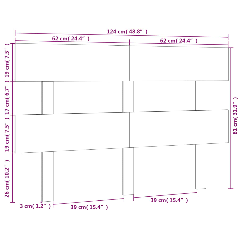 Testiera per Letto 124x3x81 cm in Legno Massello di Pino cod mxl 47380