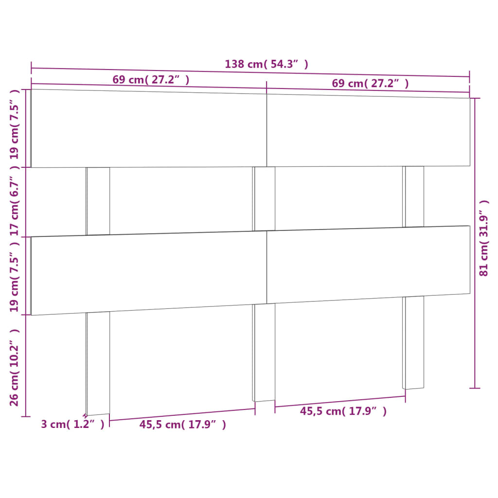 Testiera per Letto 138x3x81 cm in Legno Massello di Pino cod mxl 47993