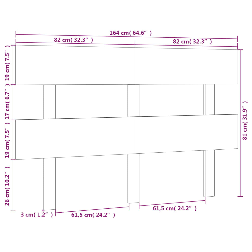 Testiera per Letto Bianca 164x3x81 cm in Legno Massello di Pino cod mxl 46646