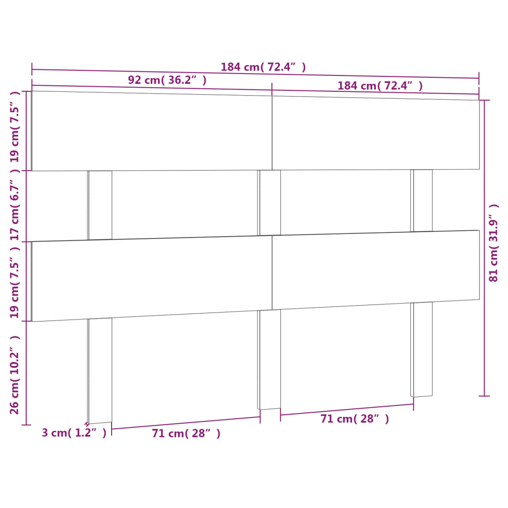 Testiera per Letto 184x3x81 cm in Legno Massello di Pino cod mxl 47557