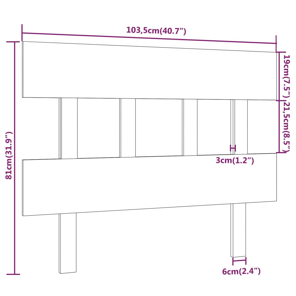 Testiera per Letto Miele 103,5x3x81cm in Legno Massello di Pino