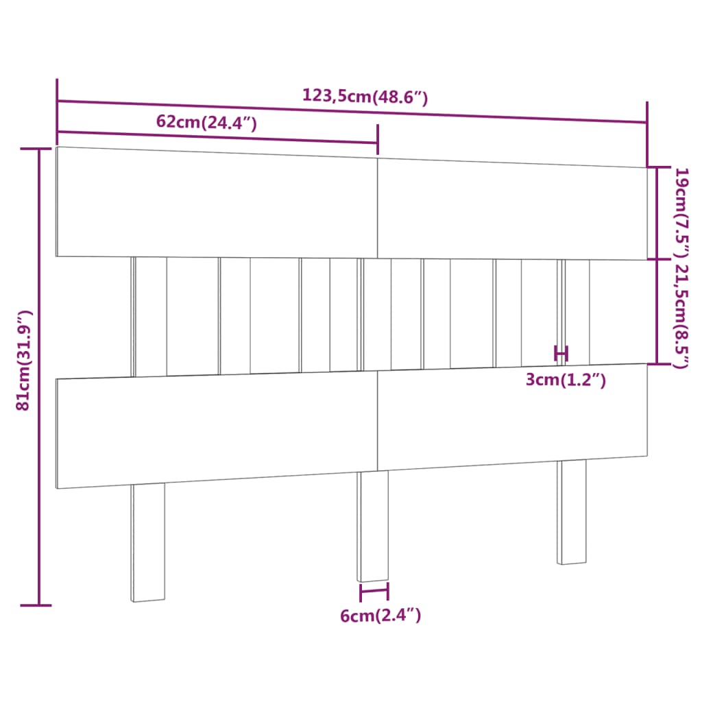 Testiera per Letto ambra 123,5x3x81cm in Legno Massello di Pino 819113