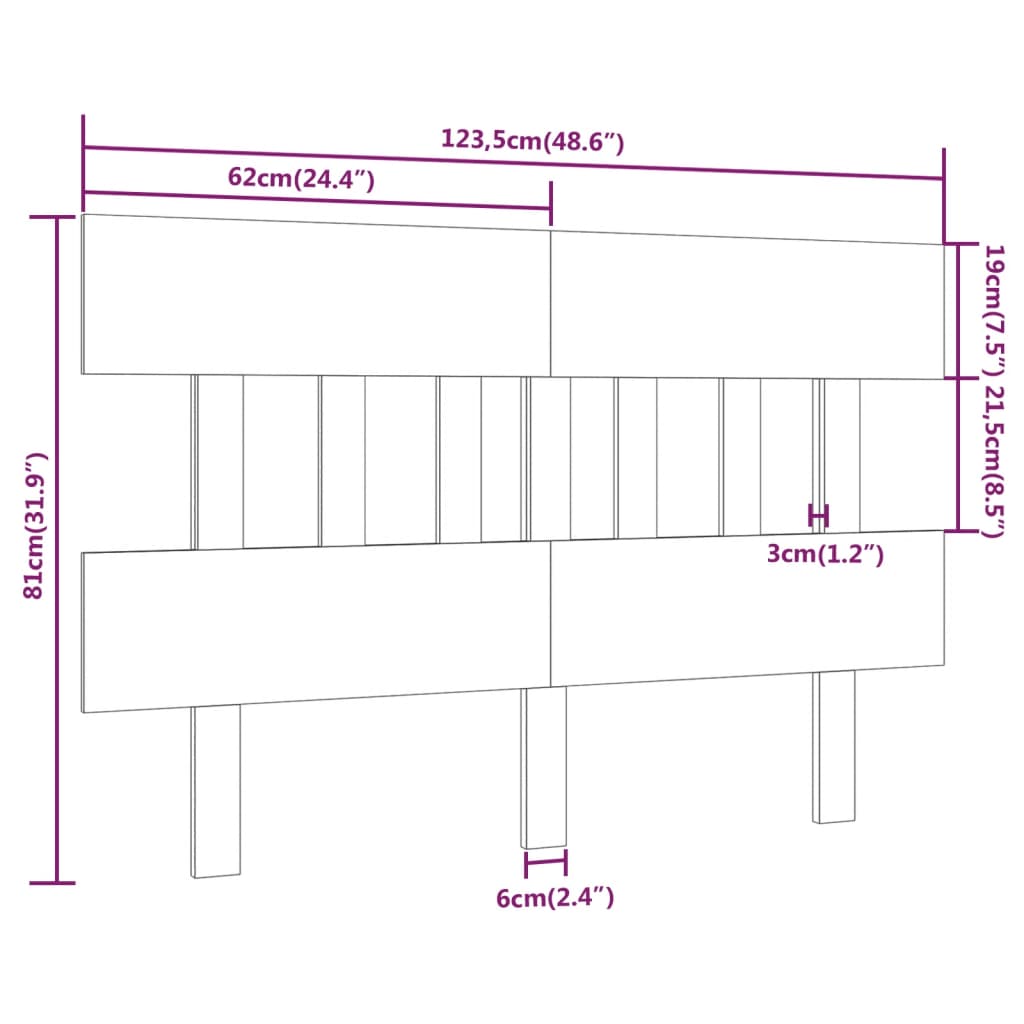 Testiera per Letto Nera 123,5x3x81 cm in Legno Massello di Pino 819114