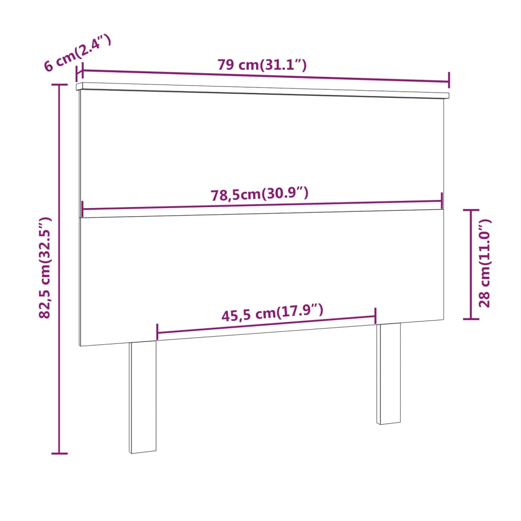 Testiera per Letto Grigia 79x6x82,5cm in Legno Massello di Pino 819147