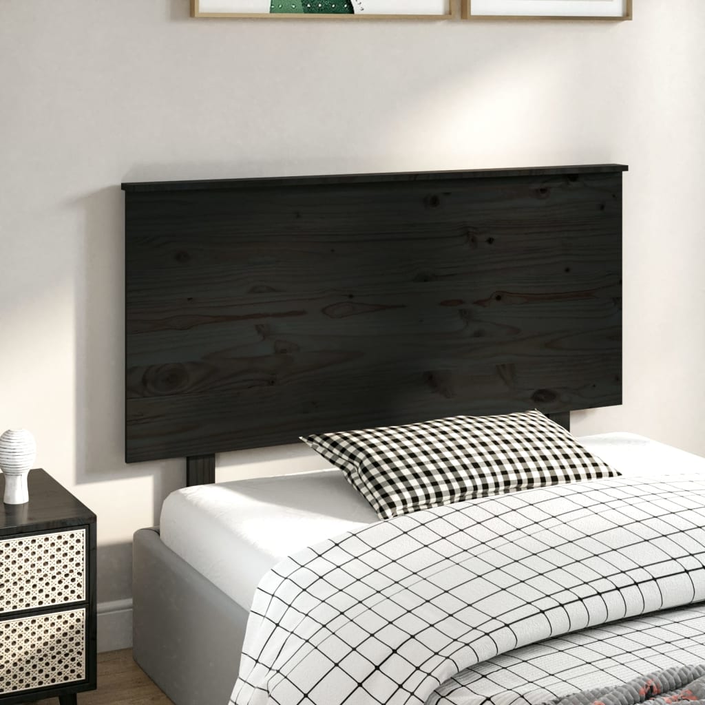 Testiera per Letto Nera 124x6x82,5 cm in Legno Massello di Pino 819164