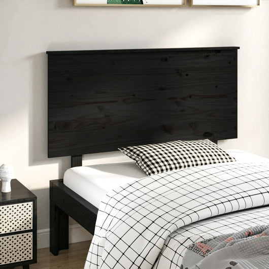 Testiera per Letto Nera 124x6x82,5 cm in Legno Massello di Pino