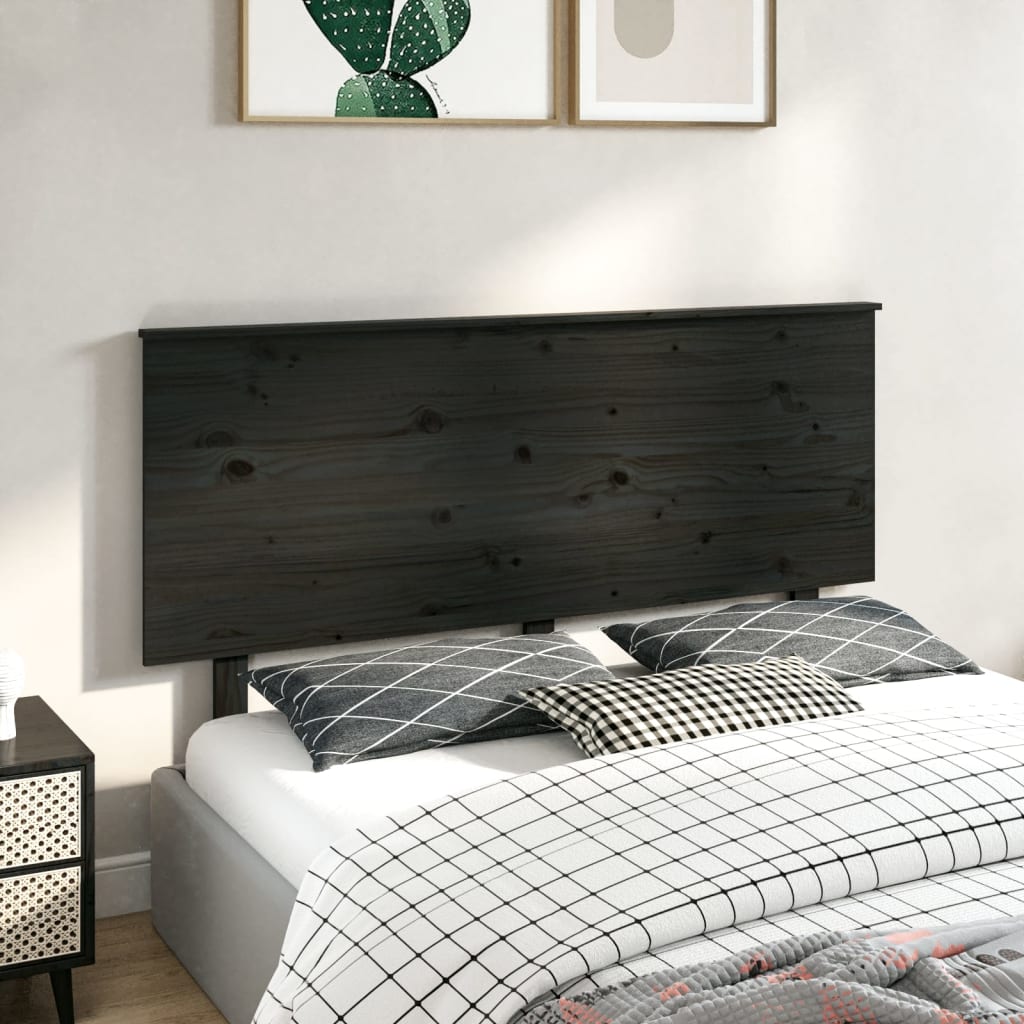 Testiera per Letto Nera 144x6x82,5 cm in Legno Massello di Pino 819174