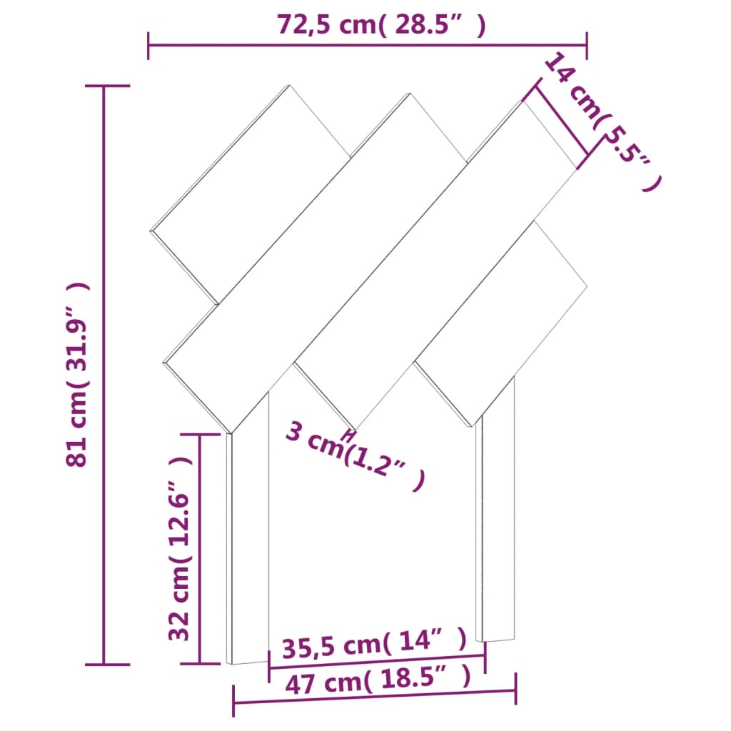 Testiera per Letto Nera 72,5x3x81 cm in Legno Massello di Pino cod 8712