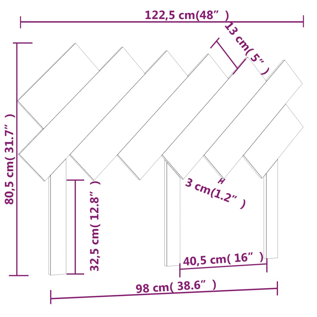 Testiera per Letto 122,5x3x80,5 cm in Legno Massello di Pino cod mxl 48452