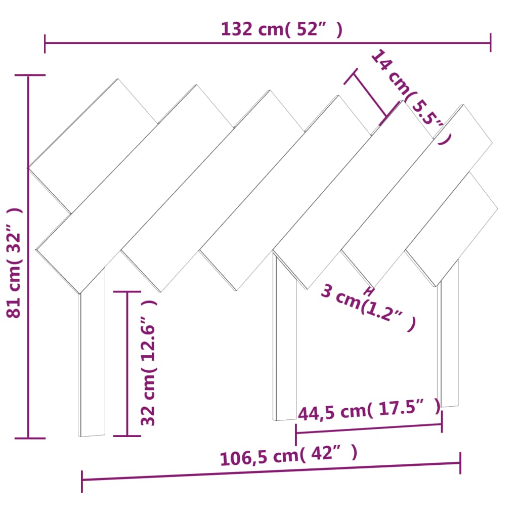 Testiera per Letto Bianca 132x3x81 cm Legno Massello di Pino cod 8715