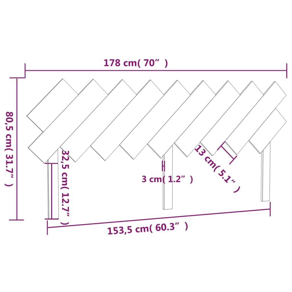 Testiera per Letto Grigio178x3x80,5cm in Legno Massello di Pino cod 8995